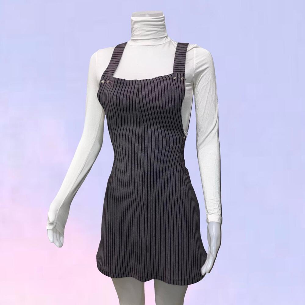 Vintage 90s y2k pinstriped pinafore overall mini dress made in italy